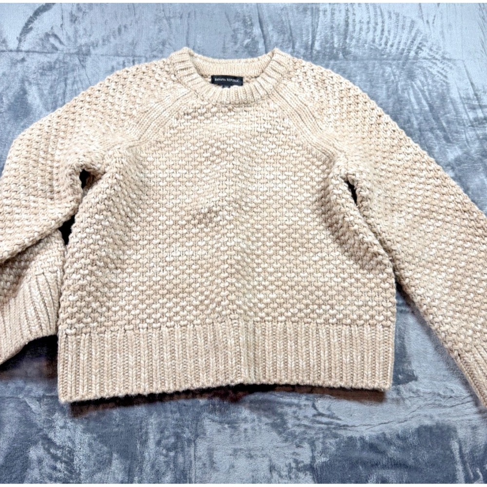 Banana Republic 100% Merino Wool Chunky Sweater Petite M Oatmeal